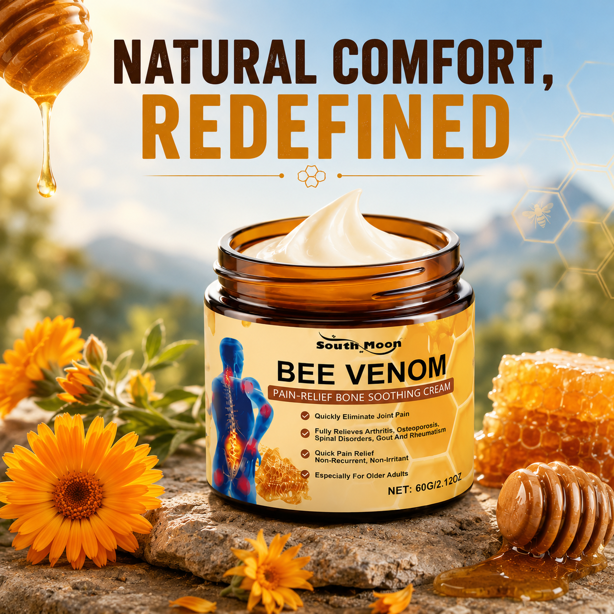 South Moon Bee Venom Soothing Cream – Premium Joint & Muscle Comfort | 60g Fast-Absorbing Daily Care