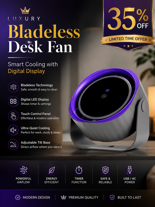 Luxury Bladeless Desk Fan — Smart Cooling with Digital Display